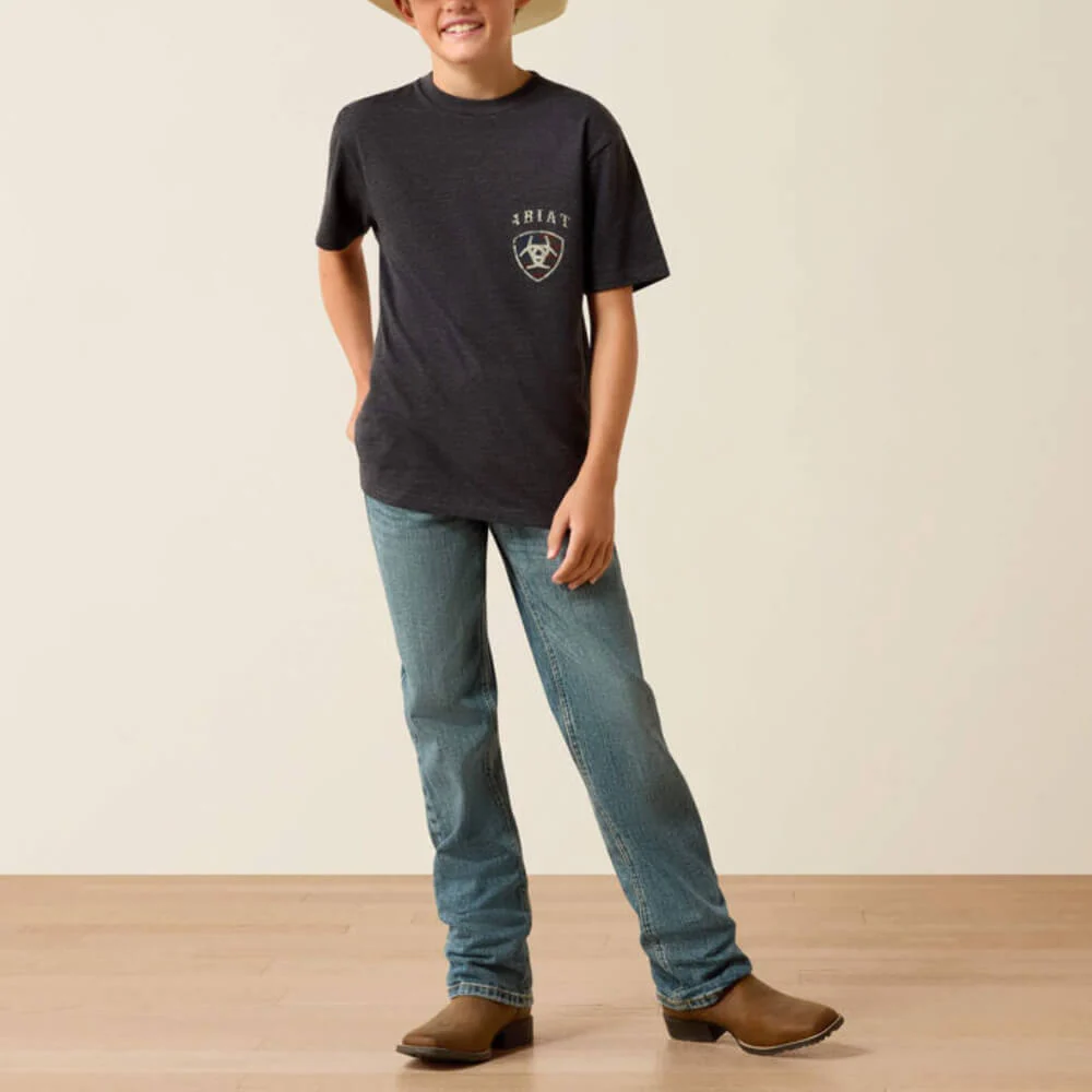 Ariat Boys American Bison T-Shirt Charcoal Heather - 10071185 - Image 3