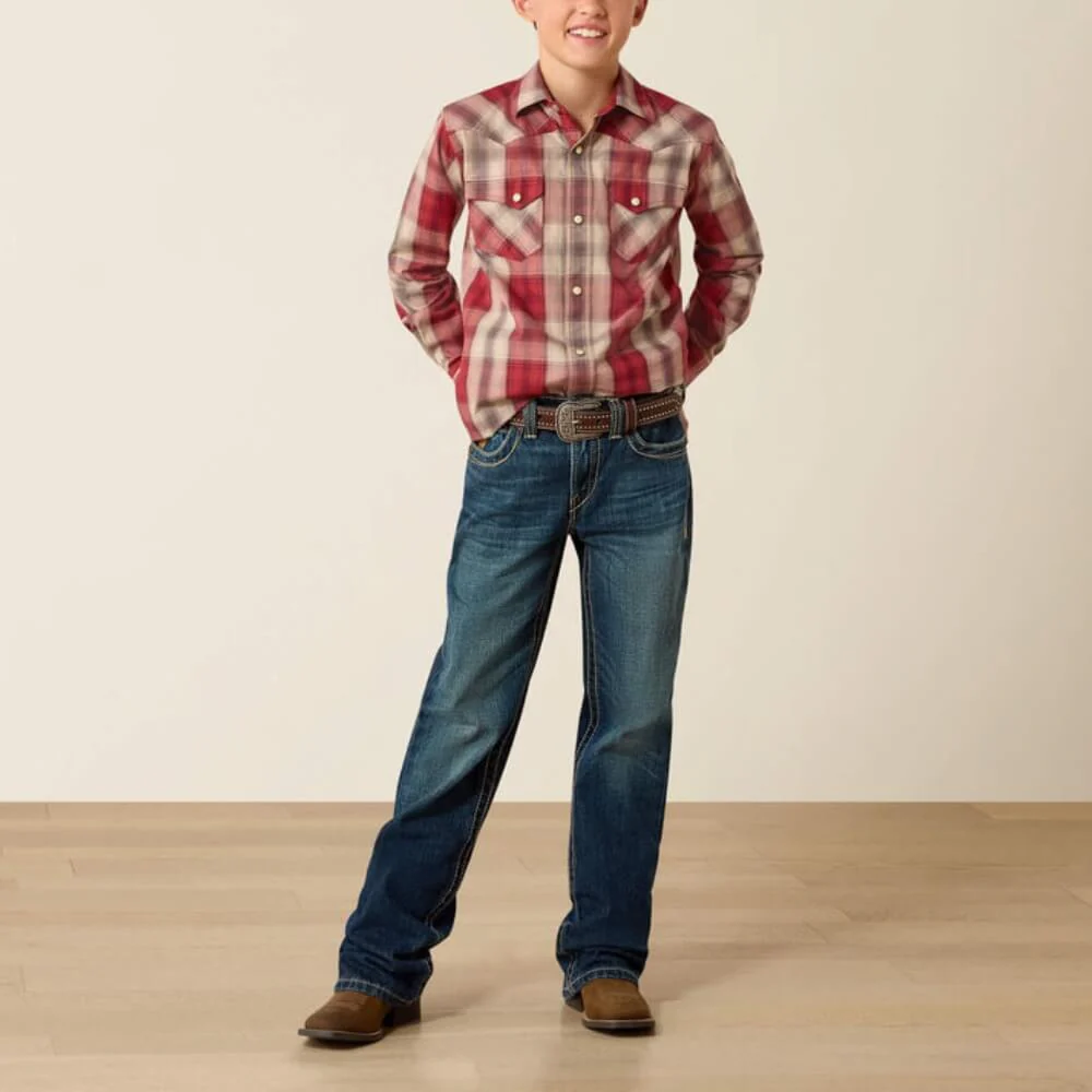 Ariat Boys Retro Hawthorn Snap Shirt Brick Red Plaid - 10071683 - Image 3