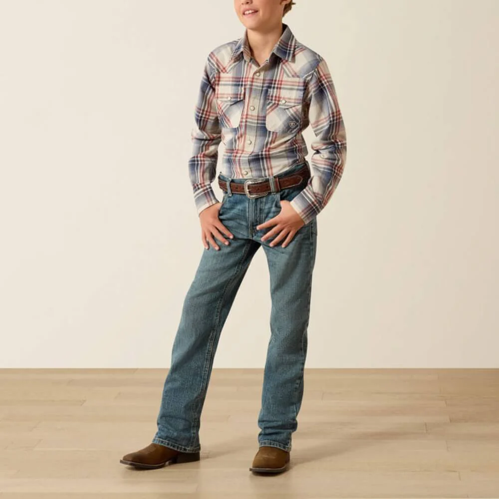 Ariat Boys Retro Hawthorn Snap Shirt Dawn Blue Plaid - 10071172 - Image 3