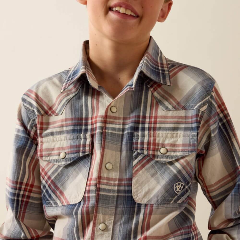 Ariat Boys Retro Hawthorn Snap Shirt Dawn Blue Plaid - 10071172 - Image 4