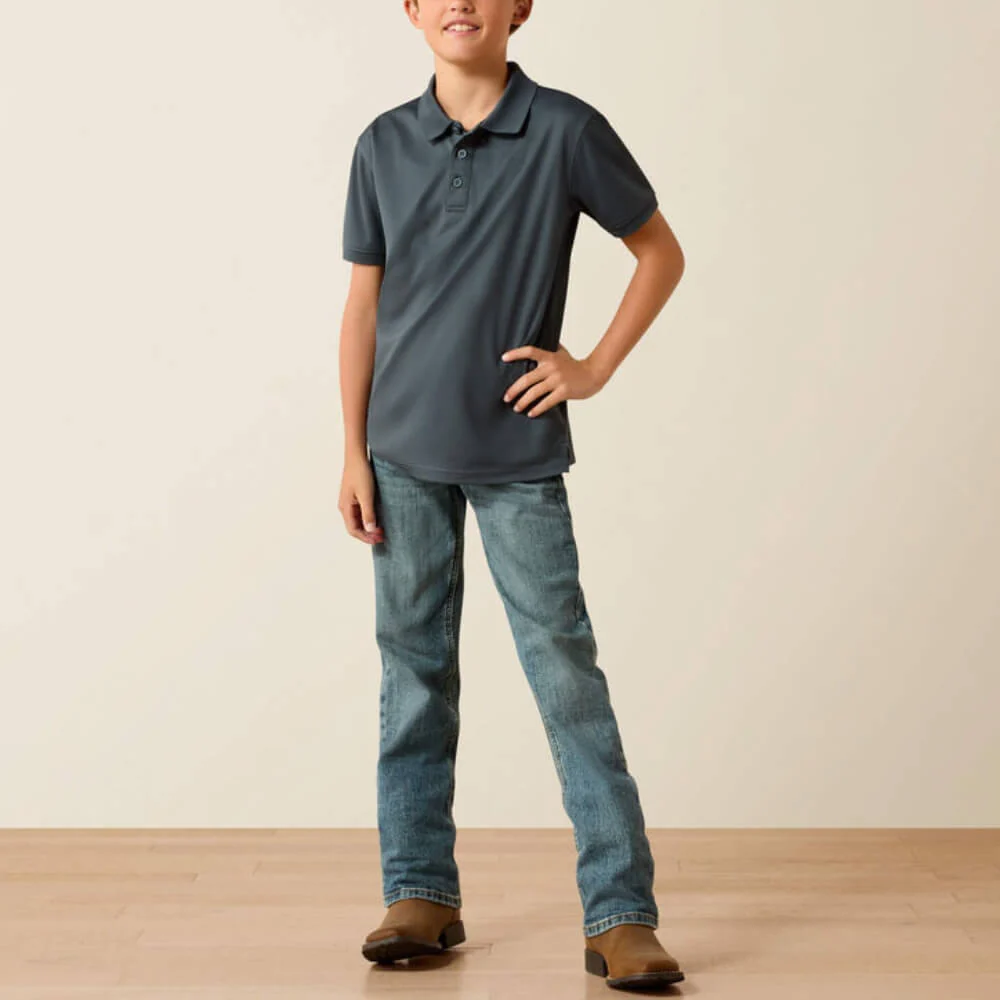 Ariat Boys TEK Polo Shirt Dark Slate - 10071423 - Image 3