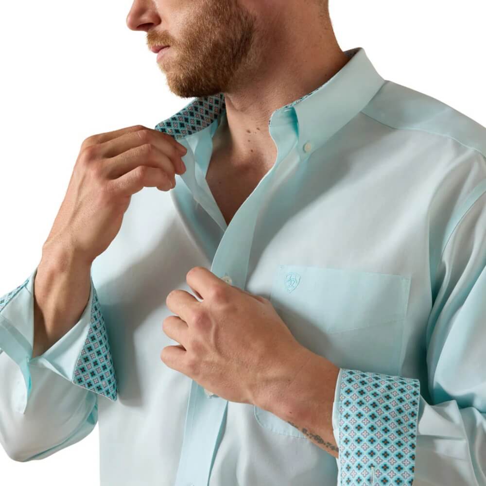 Ariat Mens Solid Pinpoint Oxford Classic Fit Shirt Angel Blue - 10071537 - Image 3