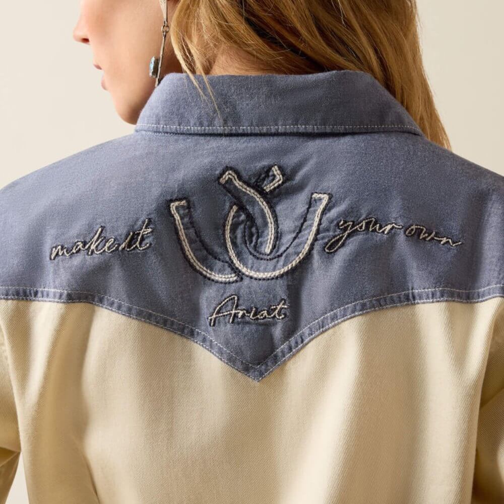 Ariat Womens Horseshoe Western Snap Shirt Summer Sand/Chambray - 10071104 - Image 5
