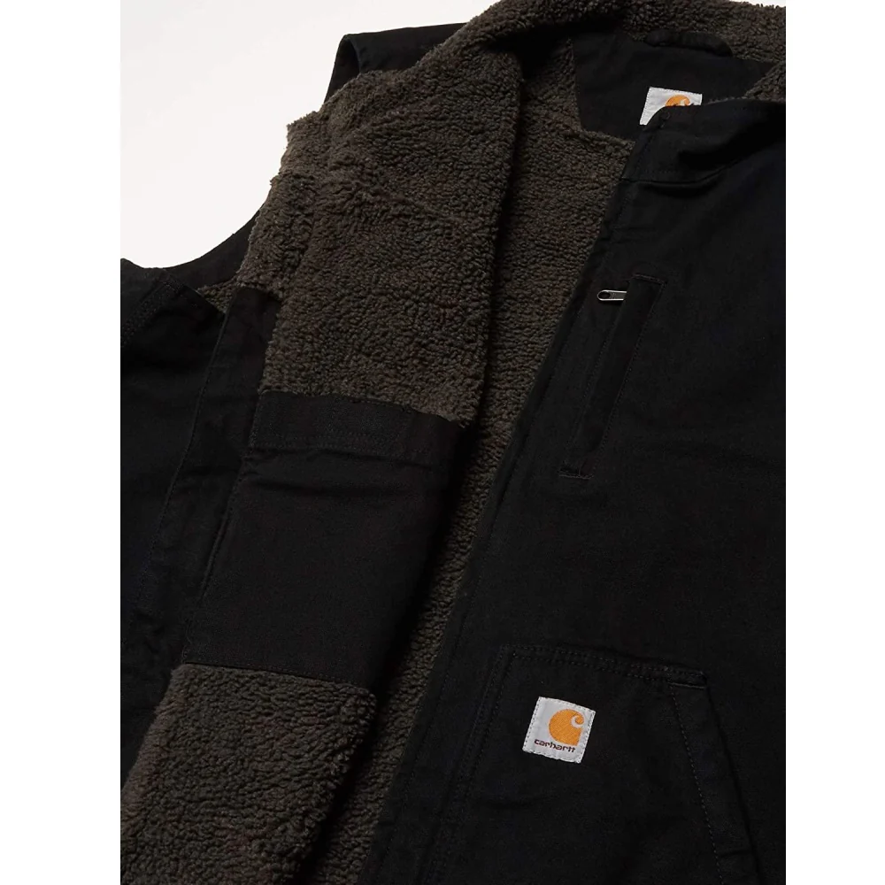 Carhartt Mens Washed Duck Sherpa Lined Mock Work Vest Black - 104277-BLK - Image 3