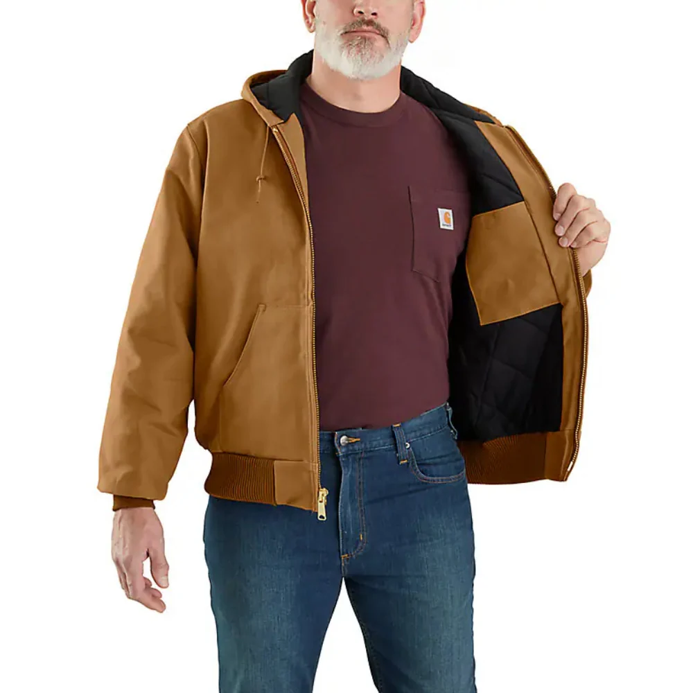 Carhartt Mens Iconic J140 Firm Duck Active Work Jacket Brown - 106673-BRN - Image 3