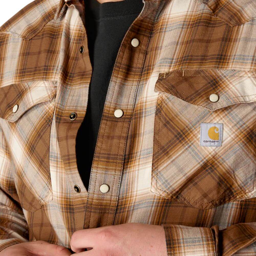 Carhartt Mens Montana Rugged Flex™ Snap-Front Plaid Shirt Brown - 107016-BRN - Image 3