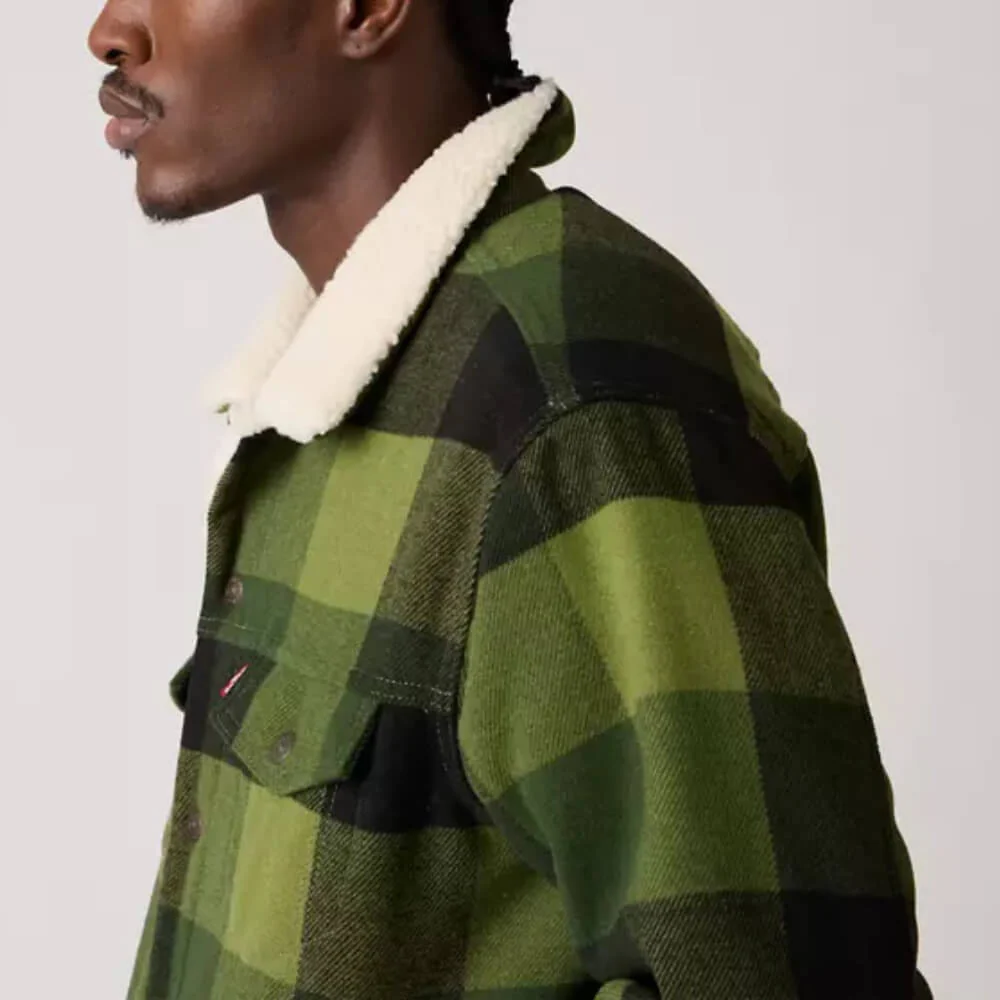 Levi's Mens Plaid Trucker Jacket Laredo Plaid Duffel Bag Green - A60300010 - Image 3