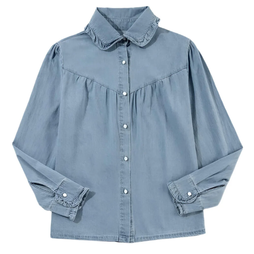 Sugar & Lace Womens Turn-down Collar Chambray Pearl Snap Blouse Dusk Blue - SL7821214-P704 - Image 4