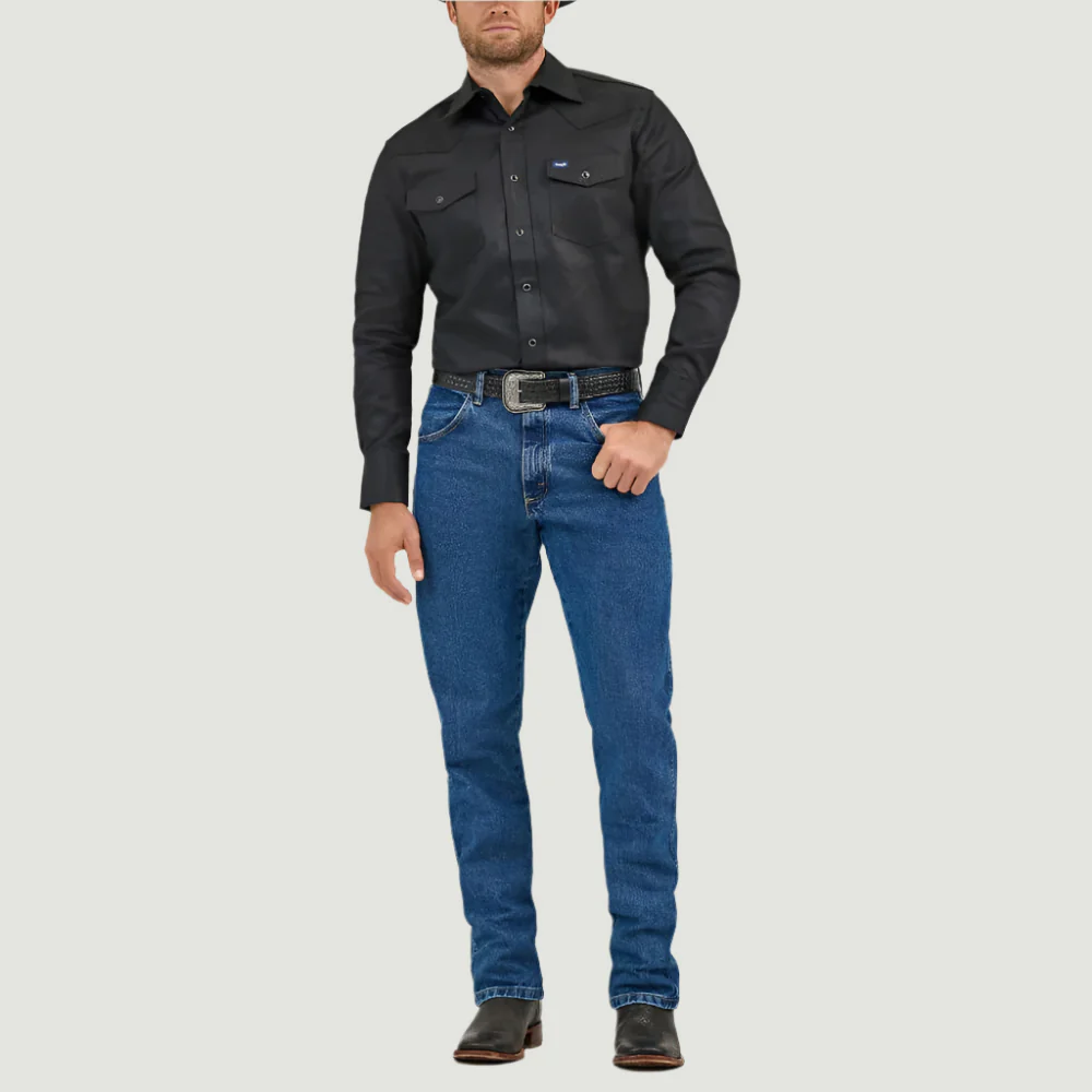 Wrangler Mens Cowboy Cut Western Work Shirt Black - MS70819 - Image 3