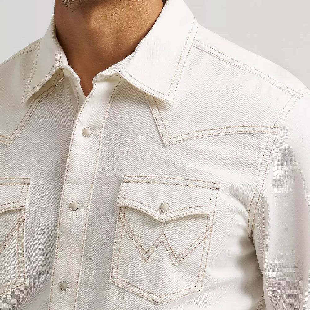 Wrangler Mens Retro® Premium Western Snap Solid Shirt Egret - 112375745 - Image 3