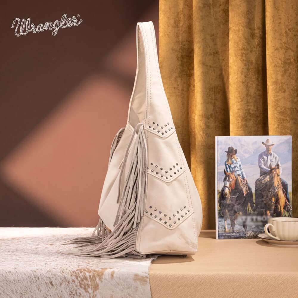 Wrangler Womens Fringe Studded Hobo Bag Beige - WG244-9182BG - Image 4