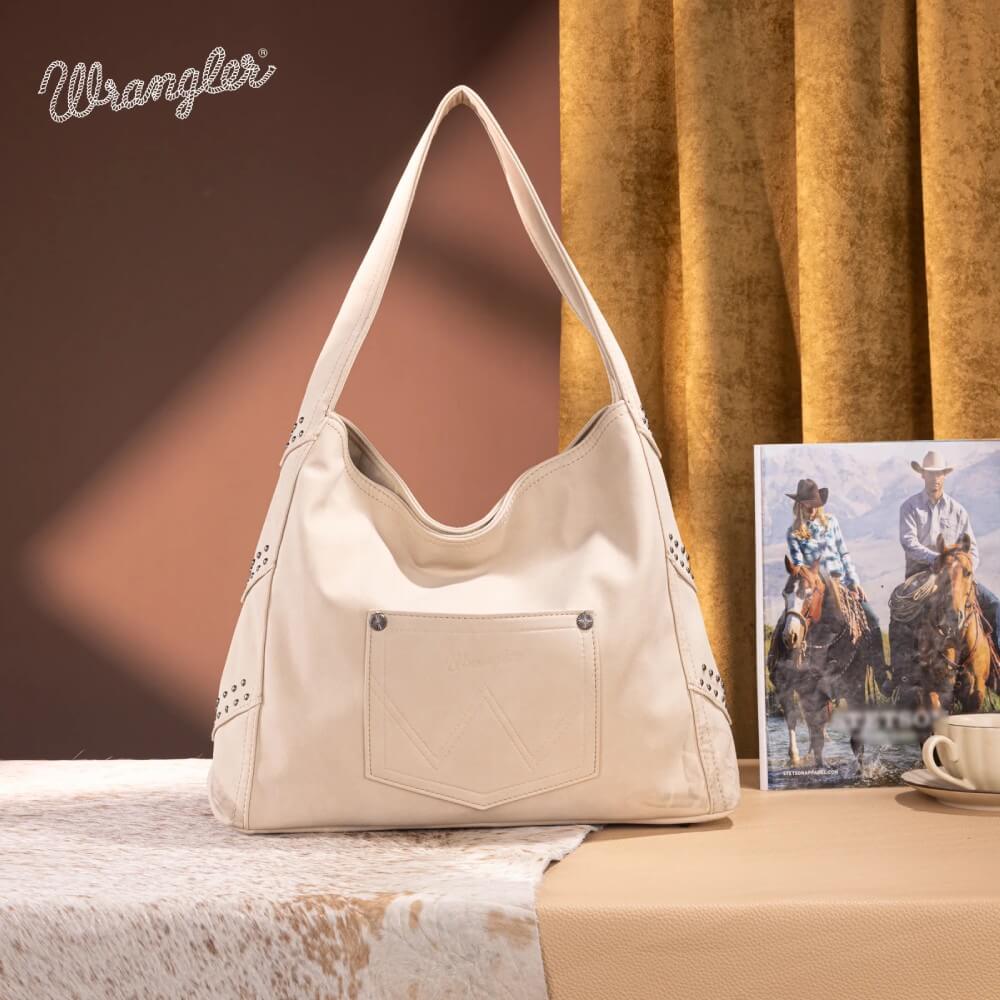 Wrangler Womens Fringe Studded Hobo Bag Beige - WG244-9182BG - Image 5