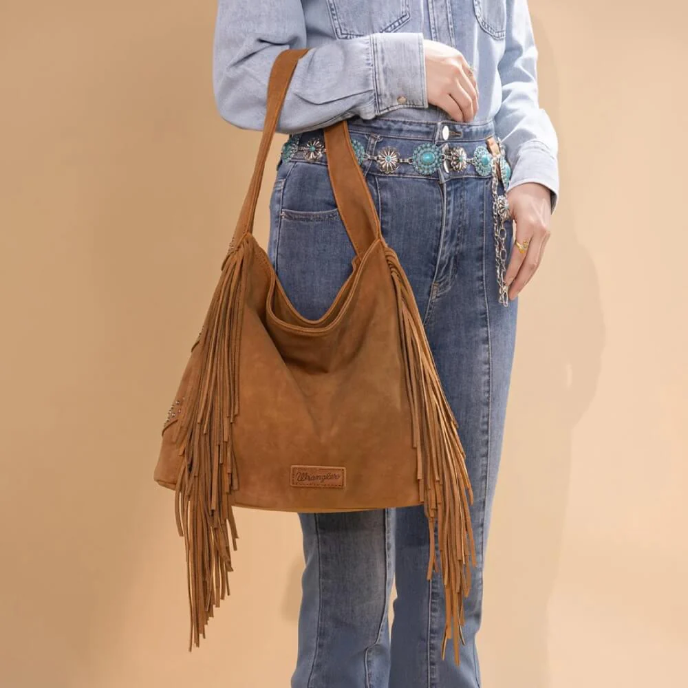 Wrangler Womens Fringe Studded Hobo Bag Brown - WG244-9182BR - Image 6
