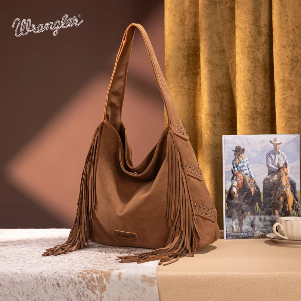 Wrangler Womens Fringe Studded Hobo Bag Brown - WG244-9182BR - Image 7