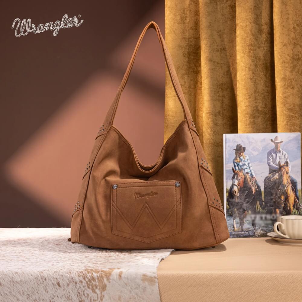 Wrangler Womens Fringe Studded Hobo Bag Brown - WG244-9182BR - Image 9