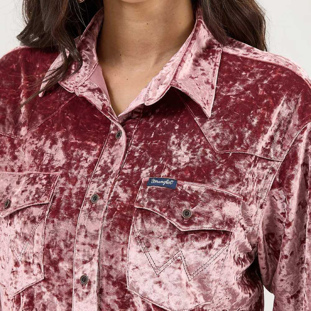 Wrangler Womens Velvet Blouse Wine Crush - 112371711 - Image 4