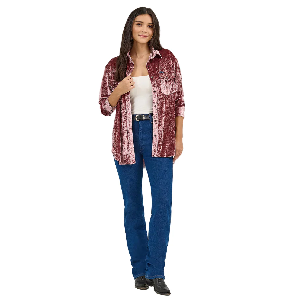 Wrangler Womens Velvet Blouse Wine Crush - 112371711 - Image 5